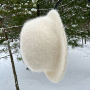 80s Hansen Zwicker Knitting Mills Angora Rabbit Fur Knit Fedora Hat Cream